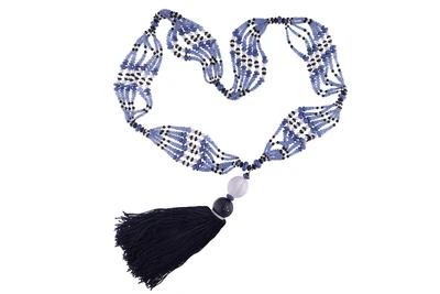 Collana con zaffiri, quarzi, calcedoni, diamanti, perle coltivate e smalto - Asta Speciale Gioielli