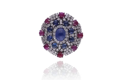 Spilla/ciondolo con diamanti, zaffiri e rubini - Asta Speciale Gioielli