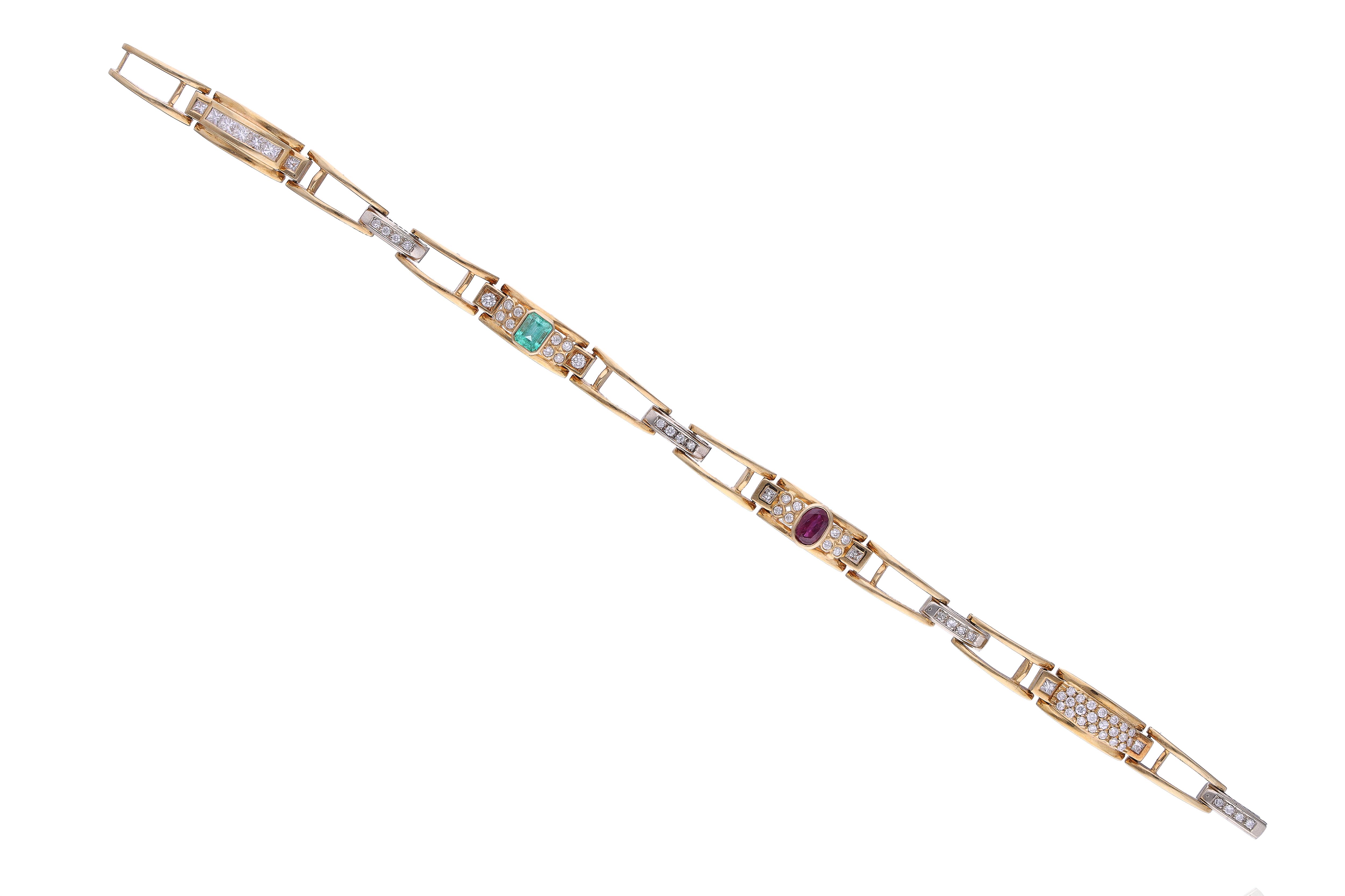 Bracciale scomponibile con smeraldo, rubino e diamanti - Asta Speciale Gioielli