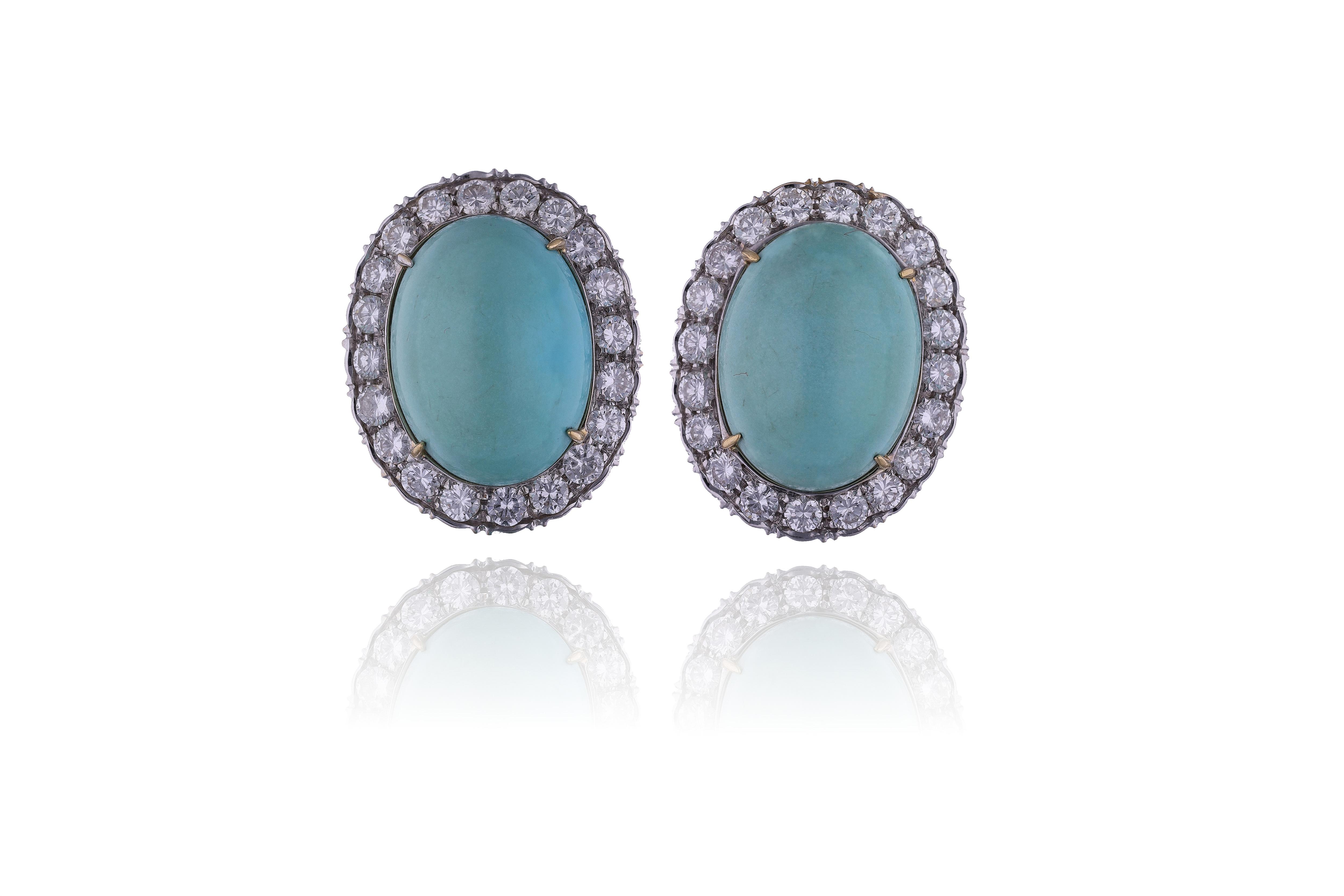 Orecchini con diamanti e turchesi trattati - Asta Speciale Gioielli