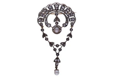 Spilla/centrale con diamanti e perle coltivate - VintageMania