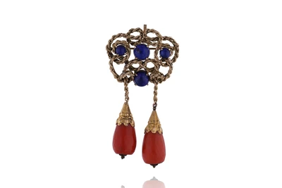 Spilla/ciondolo con coralli e lapislazzuli - VintageMania Spilla/ciondolo con coralli e lapislazzuli - VintageMania