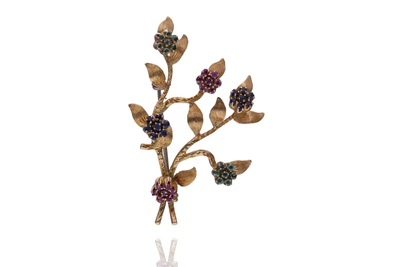 Spilla en tremblant con rubini, zaffiri, smeraldi e pietre - VintageMania