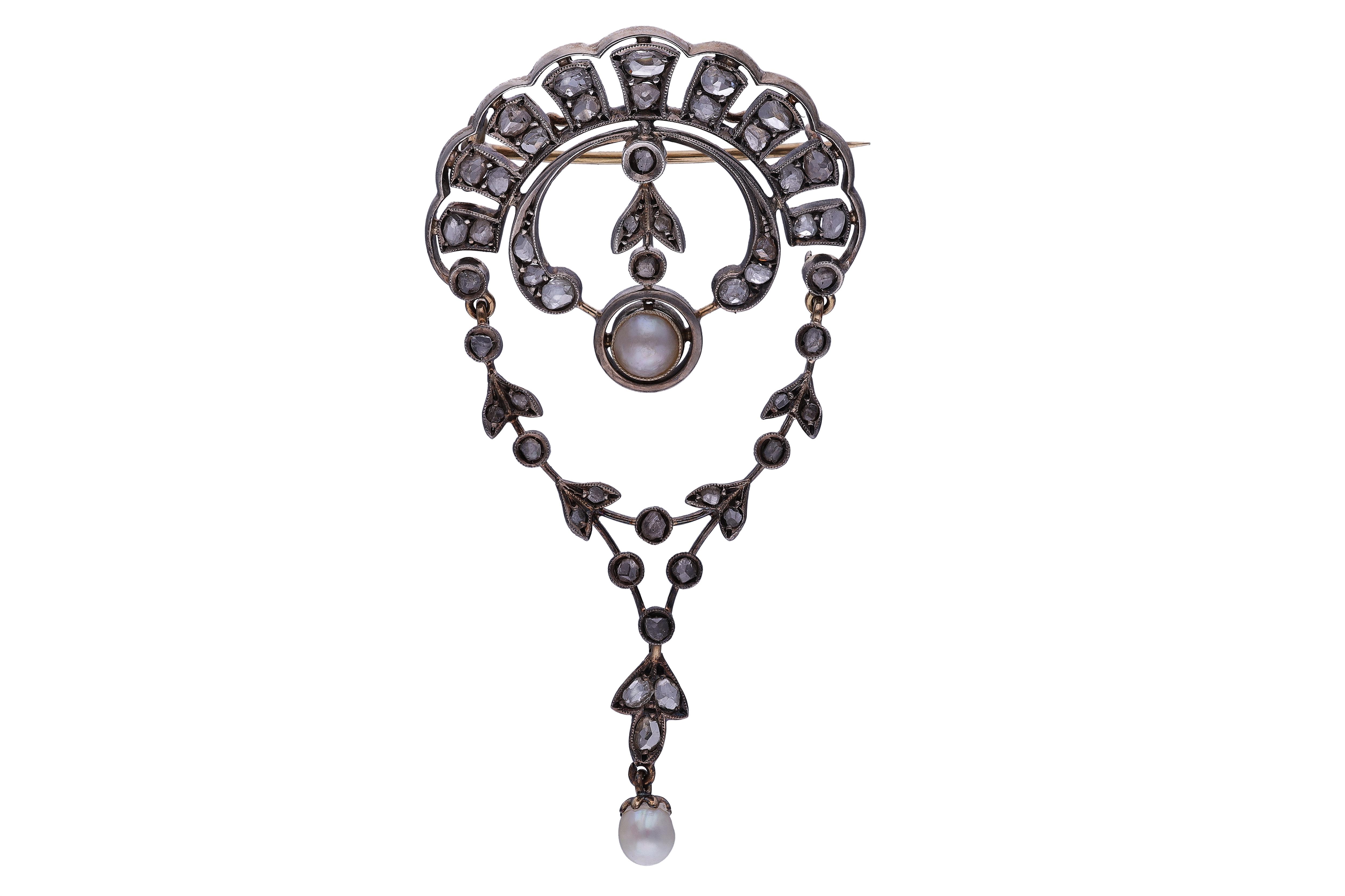 Spilla/centrale con diamanti e perle coltivate - VintageMania