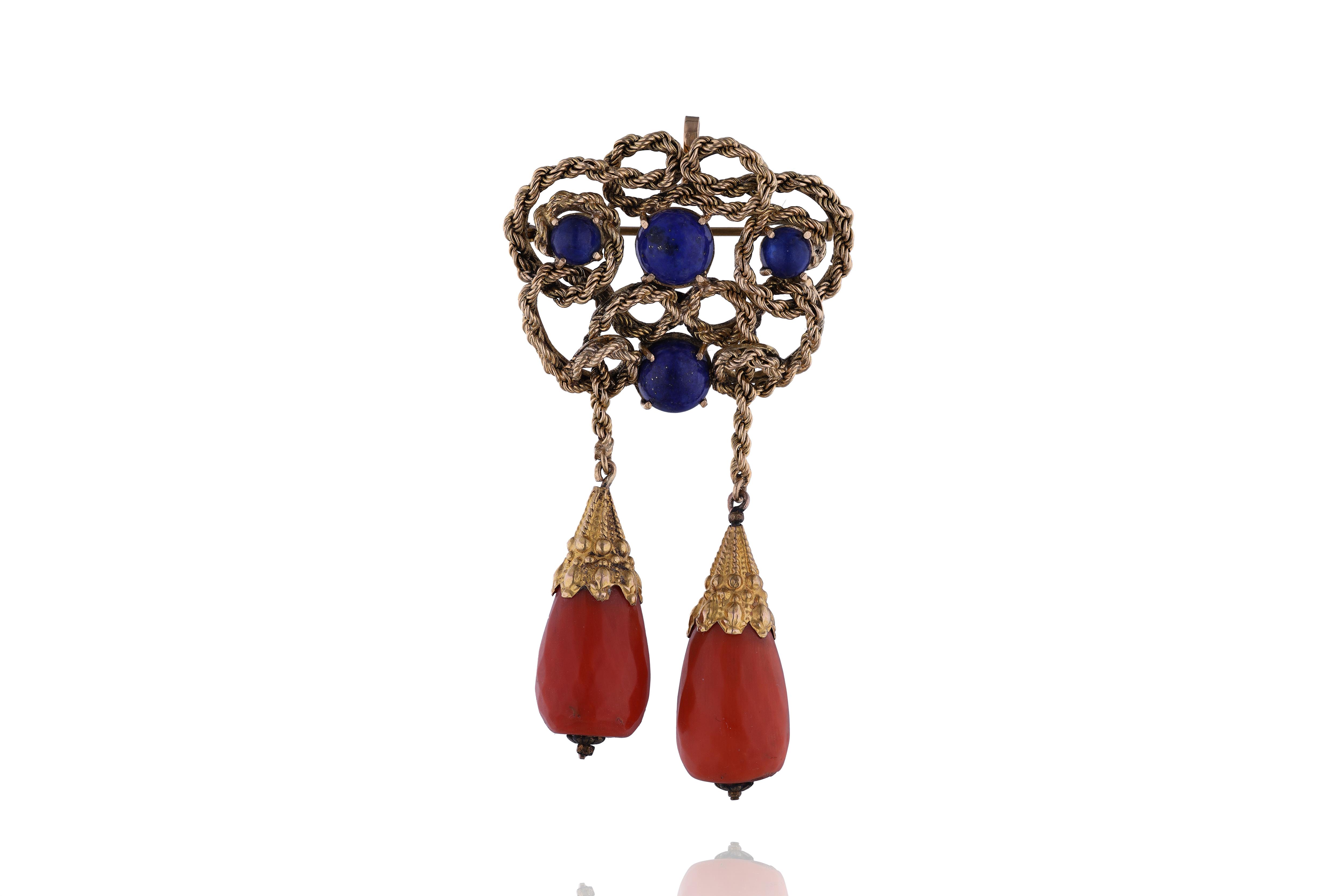 Spilla/ciondolo con coralli e lapislazzuli - VintageMania Spilla/ciondolo con coralli e lapislazzuli - VintageMania