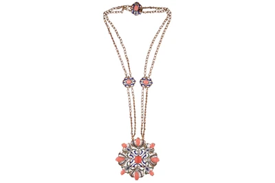 Collana con coralli, zaffiri, smeraldi, diamanti e smalti - Asta Speciale Gioielli