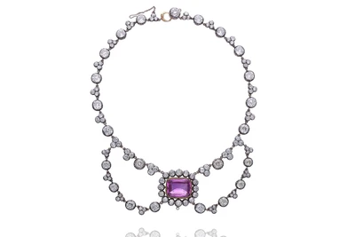 Collana con topazio rosa e diamanti - Asta Speciale Gioielli