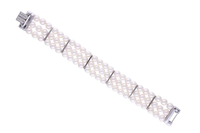 Mikawa, bracciale con perle coltivate e diamanti - Preziosi - Asta Conto Vendita Mikawa, bracciale con perle coltivate e diamanti - Preziosi - Asta Conto Vendita
