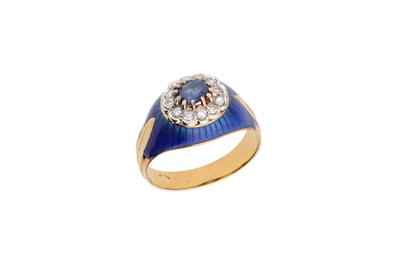 Anello con diamanti, zaffiro e smalto - Asta Preziosi Anello con diamanti, zaffiro e smalto - Asta Preziosi