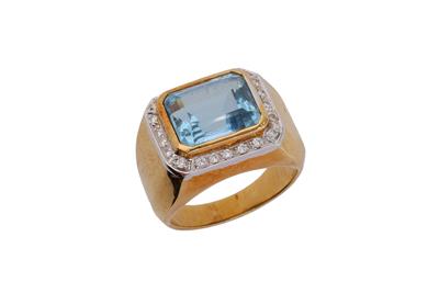 Anello con diamanti e acquamarina - 