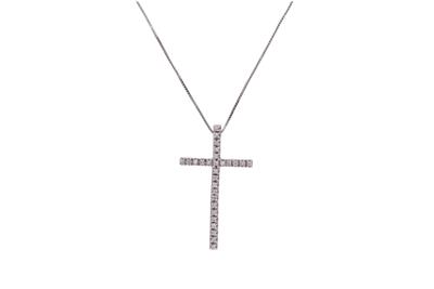 Collana e pendente a forma di croce con diamanti - 