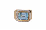 Anello con diamanti e acquamarina - 