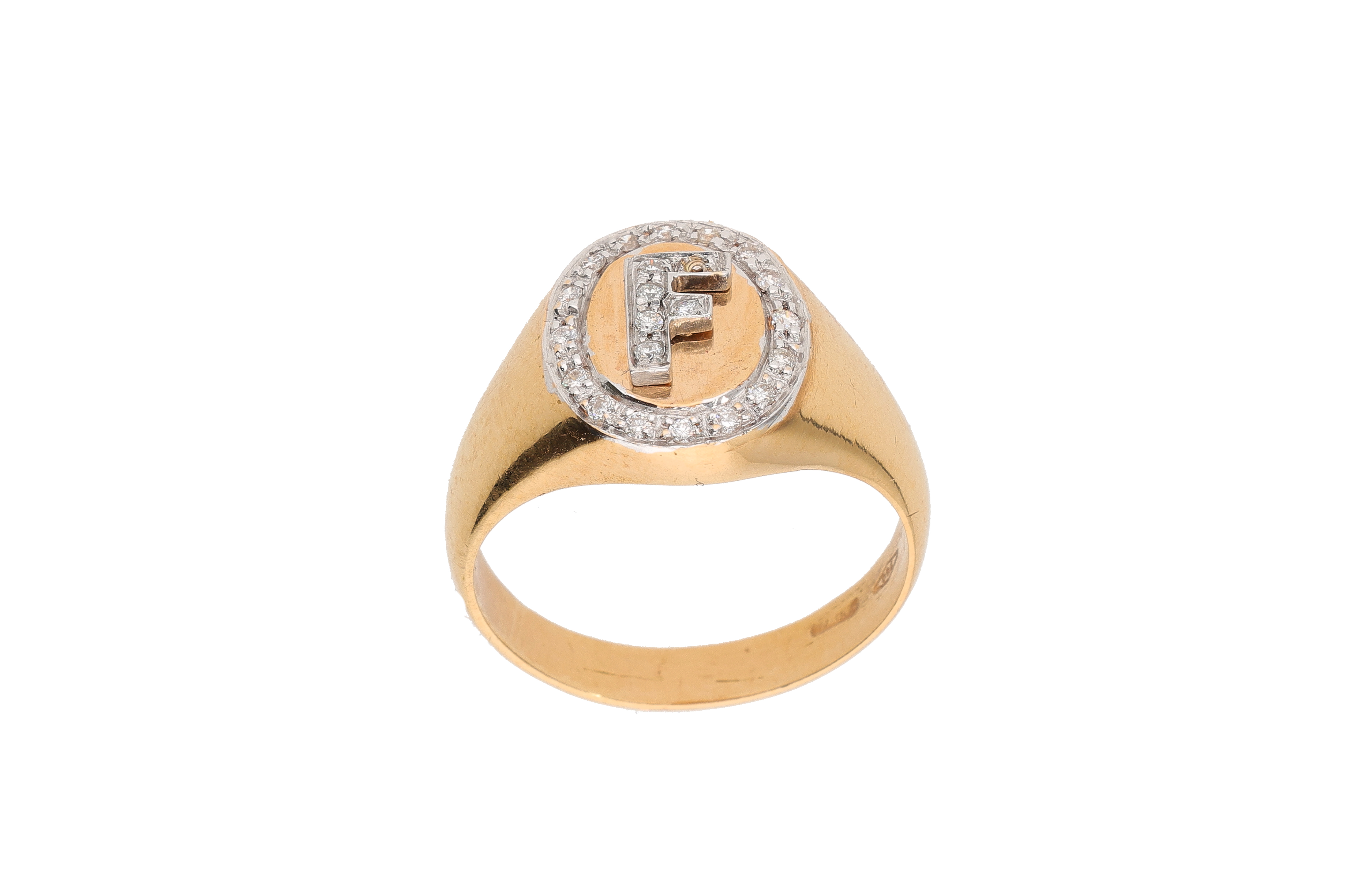 Anello chevalier con lettera F con diamanti - Asta Preziosi