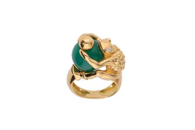 Anello con diamanti e calcedonio verde - Asta Preziosi Anello con diamanti e calcedonio verde - Asta Preziosi
