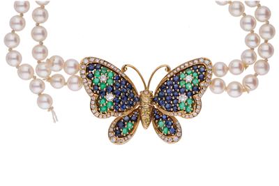 Collier di perle coltivate con diamanti, smeraldi, zaffiri e pietre - Asta Preziosi Collier di perle coltivate con diamanti, smeraldi, zaffiri e pietre - Asta Preziosi
