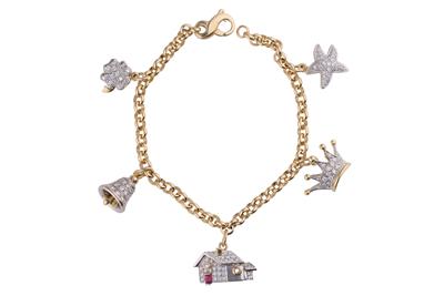 Bracciale con cinque charms con diamanti e rubino - Asta Preziosi