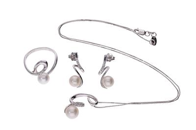 Parure con diamanti e perle coltivate - Asta Preziosi Parure con diamanti e perle coltivate - Asta Preziosi