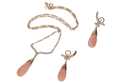 Parure composta da collana e paio di orecchini con diamanti e coralli - Asta Preziosi Parure composta da collana e paio di orecchini con diamanti e coralli - Asta Preziosi