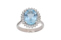 Anello con acquamarina, diamanti e pietre incolore - Asta Preziosi Anello con acquamarina, diamanti e pietre incolore - Asta Preziosi