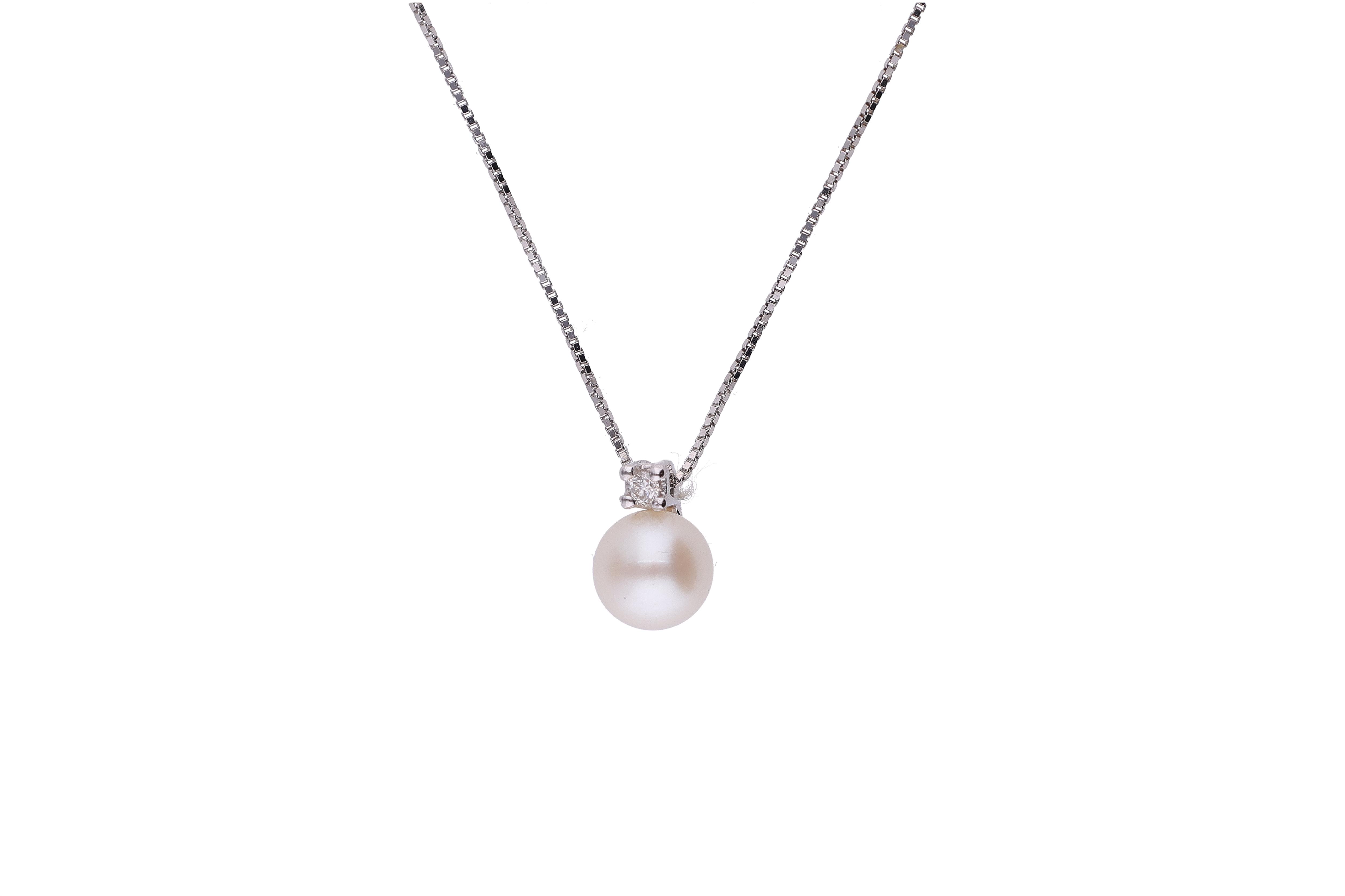 Collana con diamante e perla coltivata - Asta Preziosi