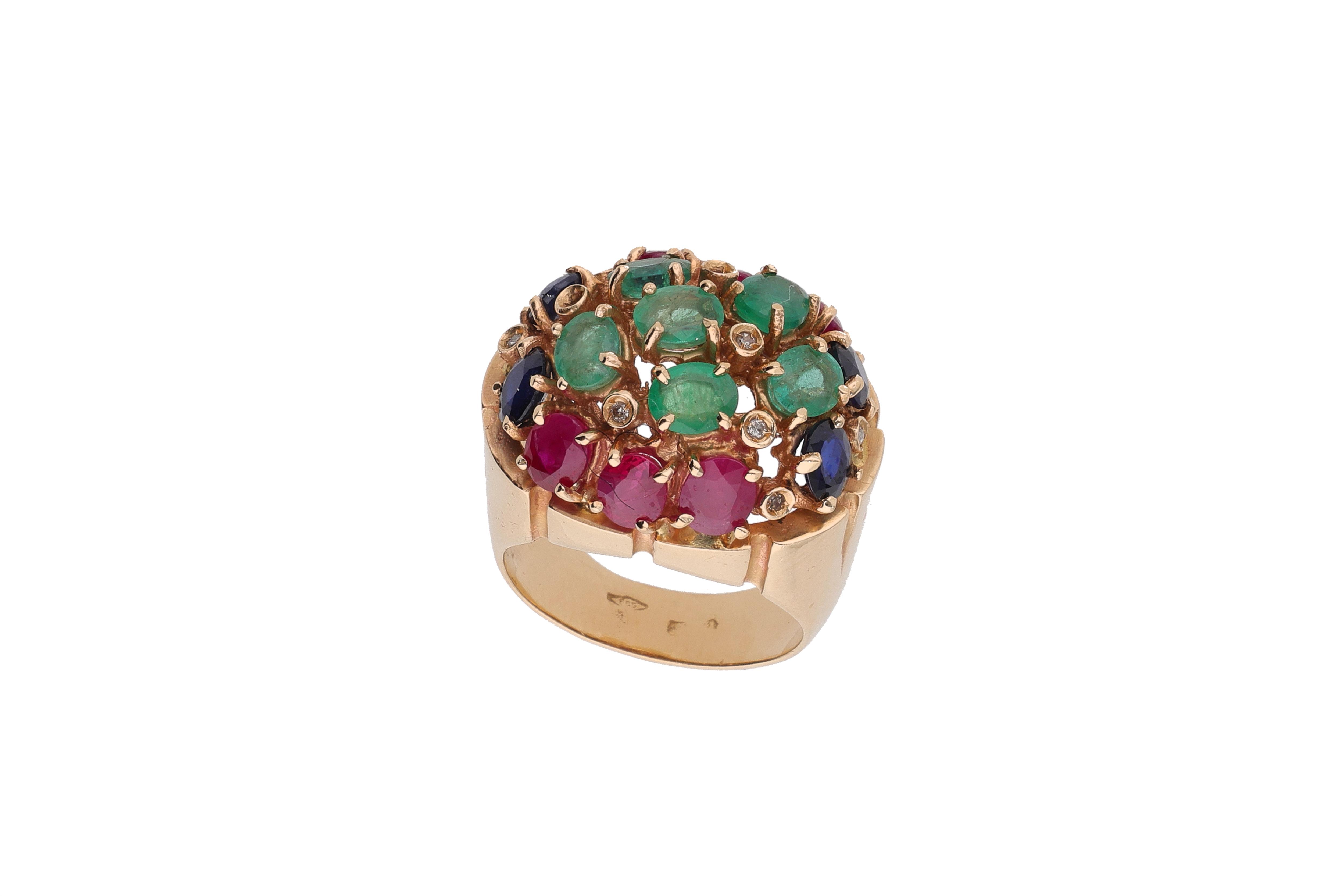 Anello con piccoli diamanti, rubini, smeraldi e pietre - Asta Preziosi