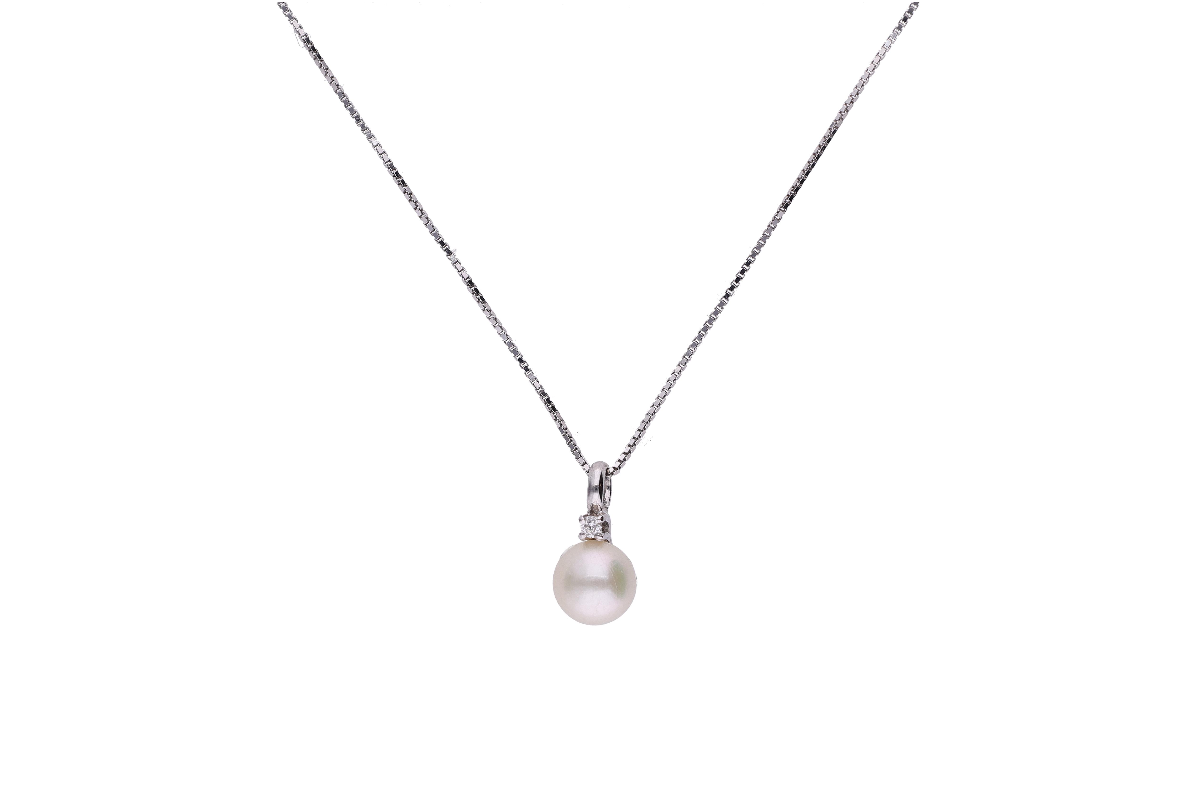 Collier con diamante e perla coltivata - Asta Preziosi