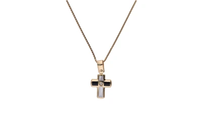 Collana con crocetta , diamante, madreperla e pietre nere - Asta Preziosi Collana con crocetta , diamante, madreperla e pietre nere - Asta Preziosi