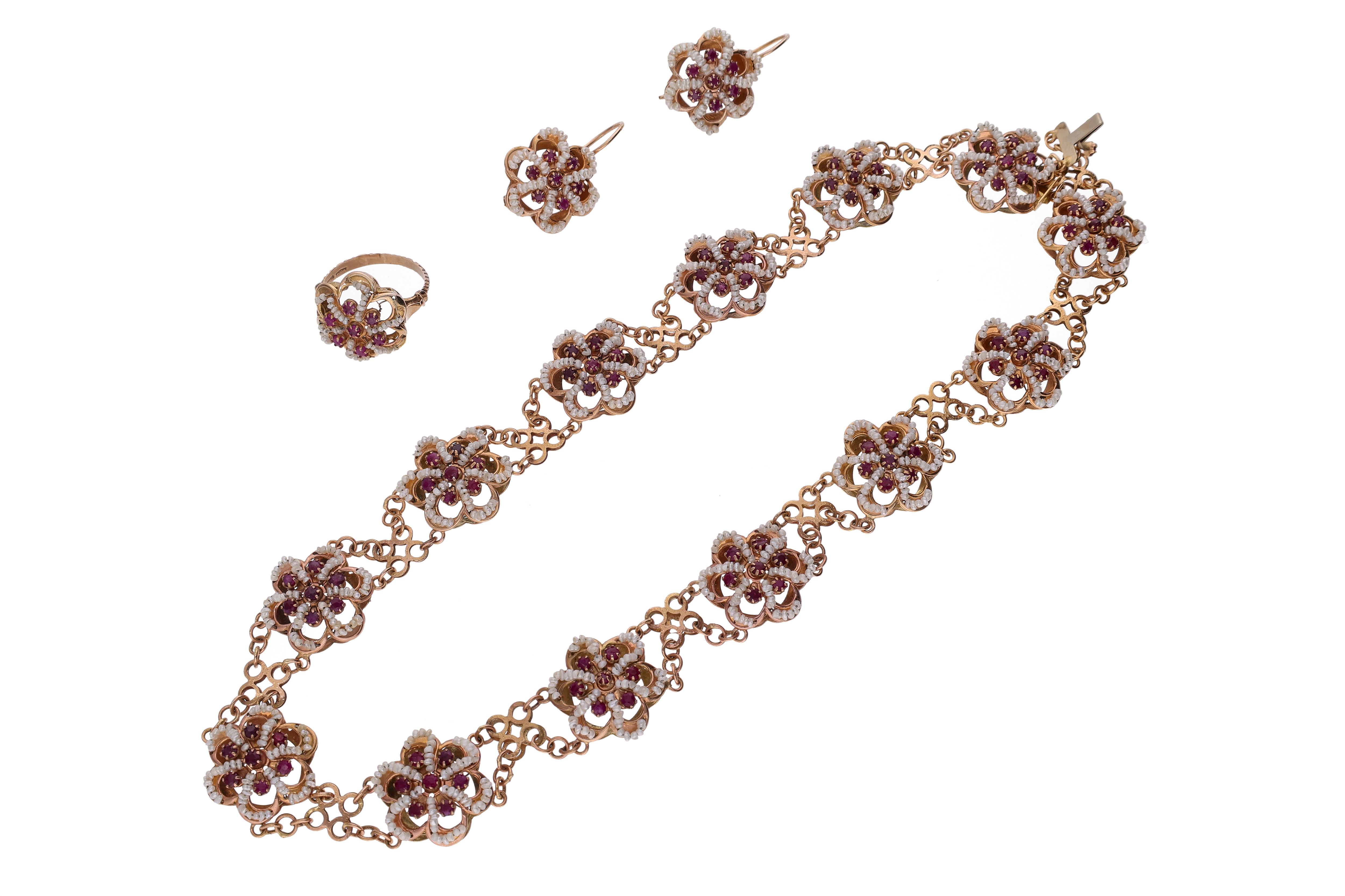 Parure con microperle, rubini e pietre - Asta Preziosi