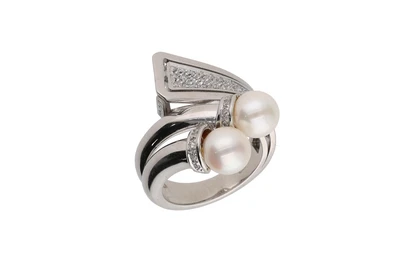 Anello con diamanti e perle coltivate - Asta preziosi