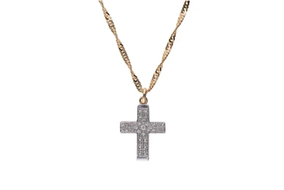 Collana e pendente a forma di croce con diamanti - Asta preziosi