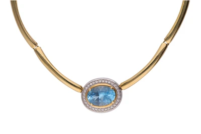 Collier con diamanti e topazio azzurro - Asta Preziosi