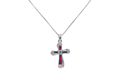 Collana e pendente con diamanti e pietre colorate - Asta Preziosi