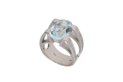Anello con acquamarina e diamanti - Asta Preziosi