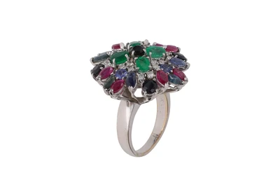 Anello con diamanti, smeraldi, rubini e pietre - Asta Preziosi
