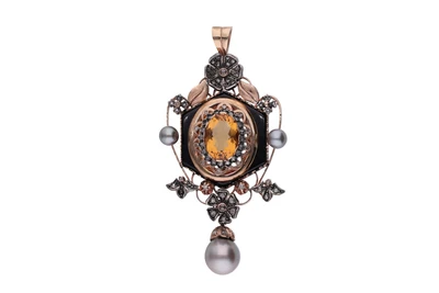 Pendente con diamanti, perle coltivate e pietre - Asta Preziosi Pendente con diamanti, perle coltivate e pietre - Asta Preziosi