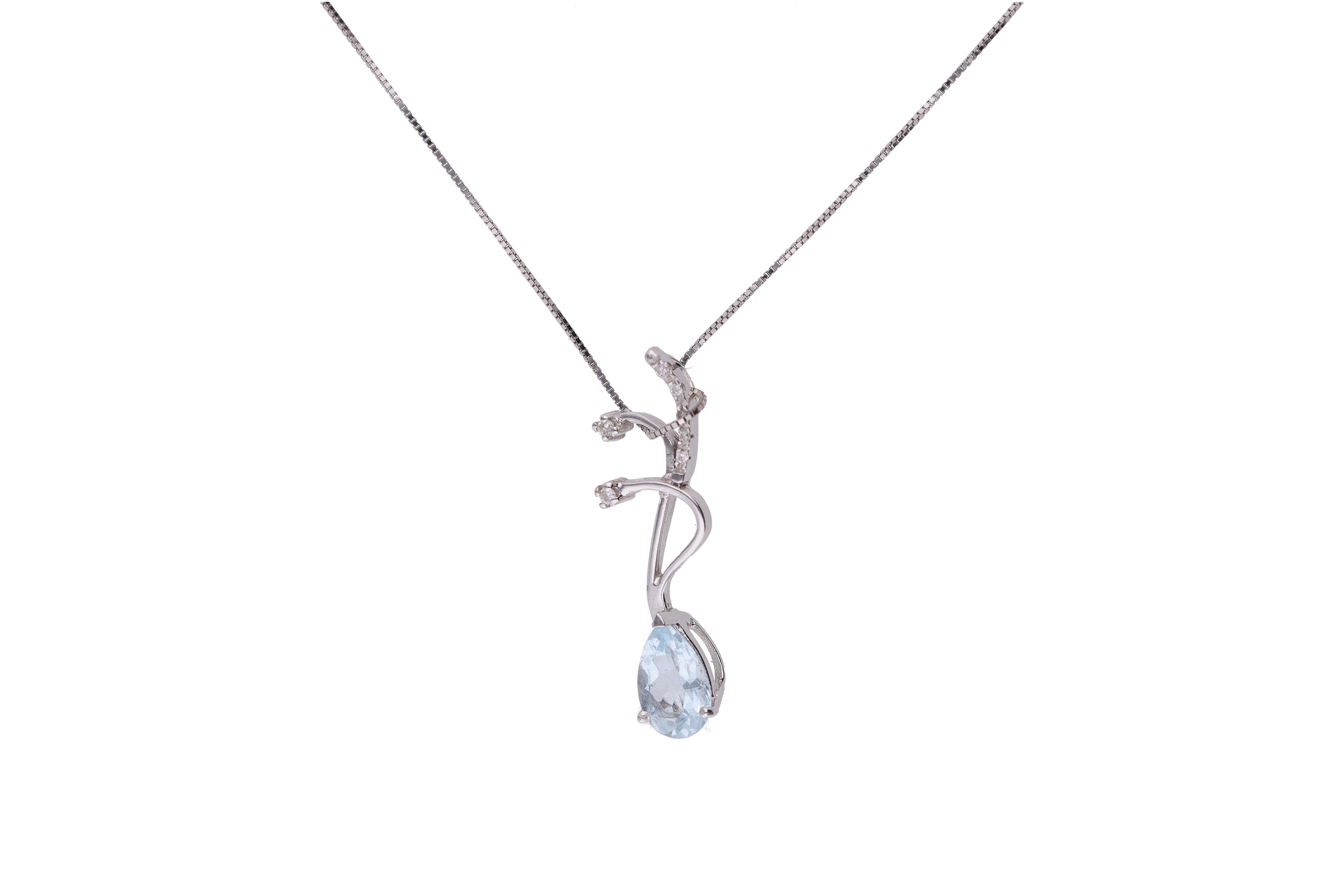 Collana e pendente mobile con diamanti e acquamarina - Asta Preziosi