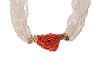 Collana di perline di fiume, diamanti e corallo - Asta Preziosi Collana di perline di fiume, diamanti e corallo - Asta Preziosi