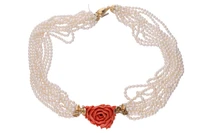 Collana di perline di fiume, diamanti e corallo - Asta Preziosi Collana di perline di fiume, diamanti e corallo - Asta Preziosi