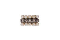 Anello con perle coltivate e diamanti - Asta Preziosi