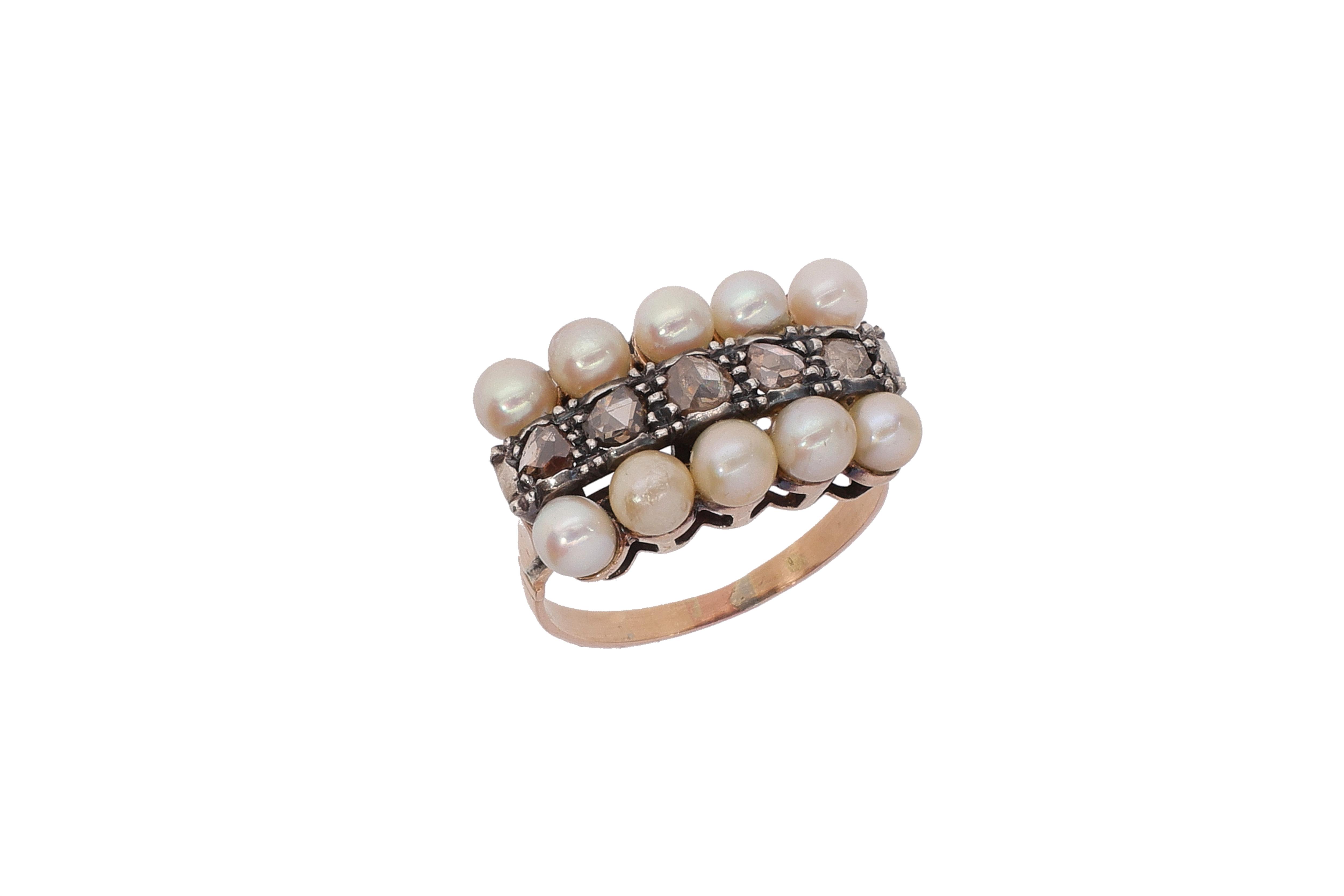 Anello con perle coltivate e diamanti - Asta Preziosi