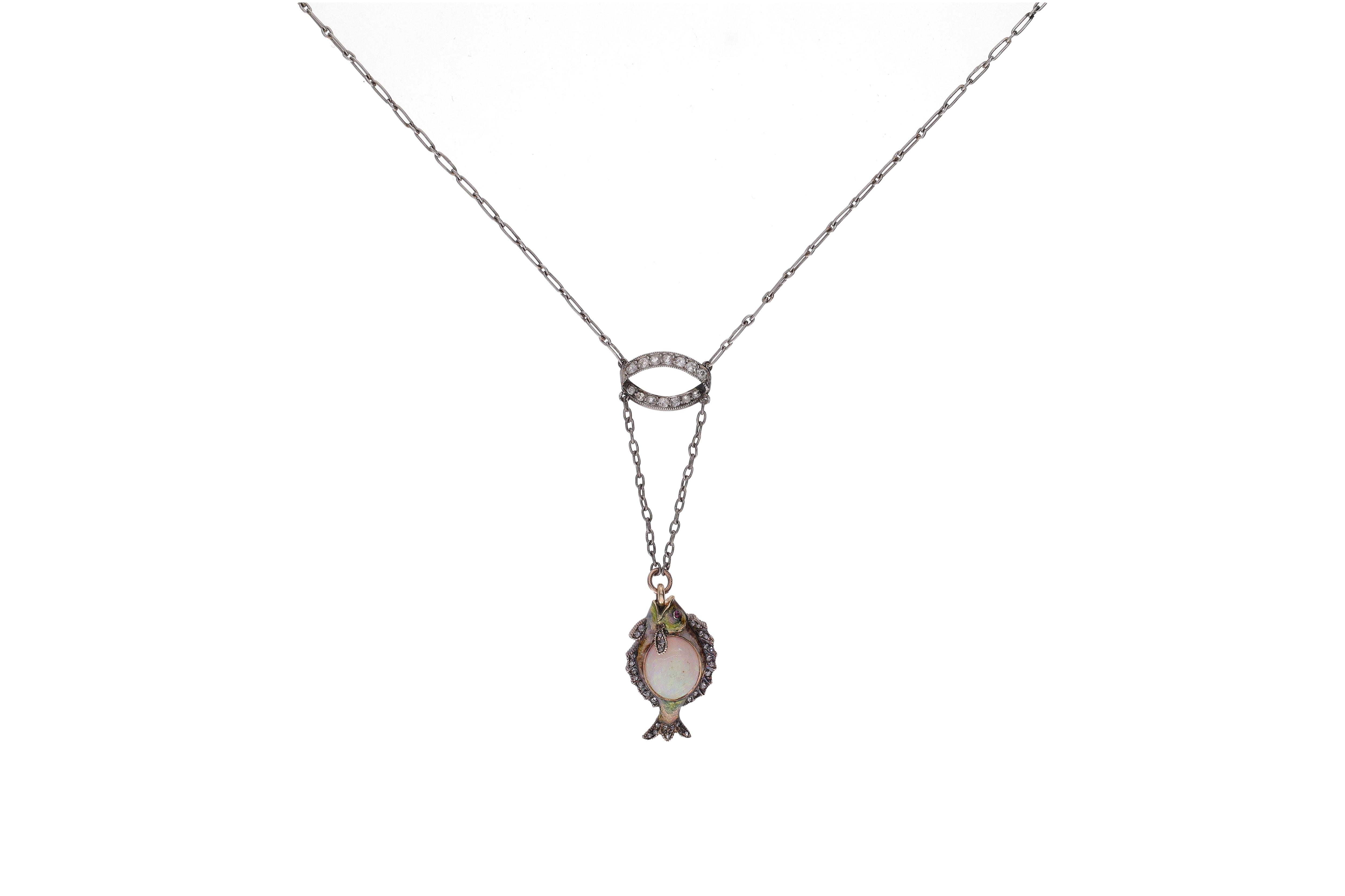 Collier con diamanti, opale, smalti e pietre - Asta Preziosi