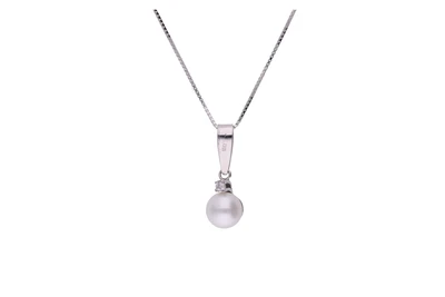 Collier e pendente con pietra incolore e perla coltivata - Asta Preziosi