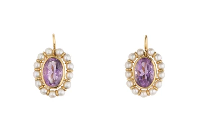 Paio di orecchini con ametiste e perline - Asta Preziosi