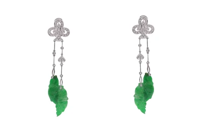 Paio orecchini pendenti con diamanti e pietre - Asta Preziosi