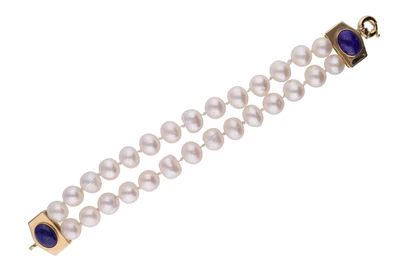Bracciale con perle coltivate d'acqua dolce e lapislazzuli - Asta Preziosi