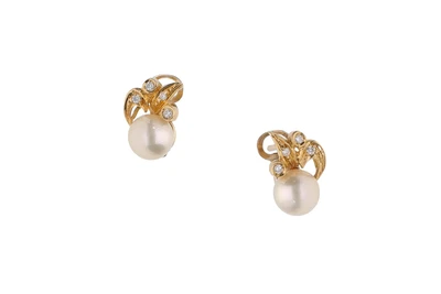 Paio di orecchini con diamanti e perle coltivate - Asta Preziosi