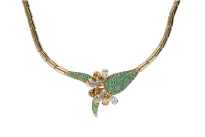 Collier con smeraldi, diamanti e diamanti colorati - Asta Preziosi