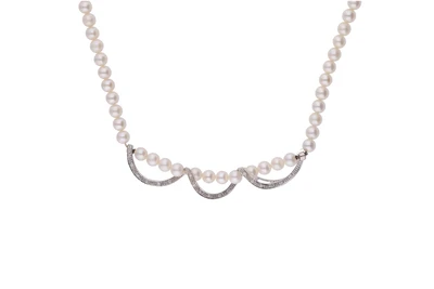 Collier di perle coltivate con centrale impreziosito da diamanti - Asta Preziosi