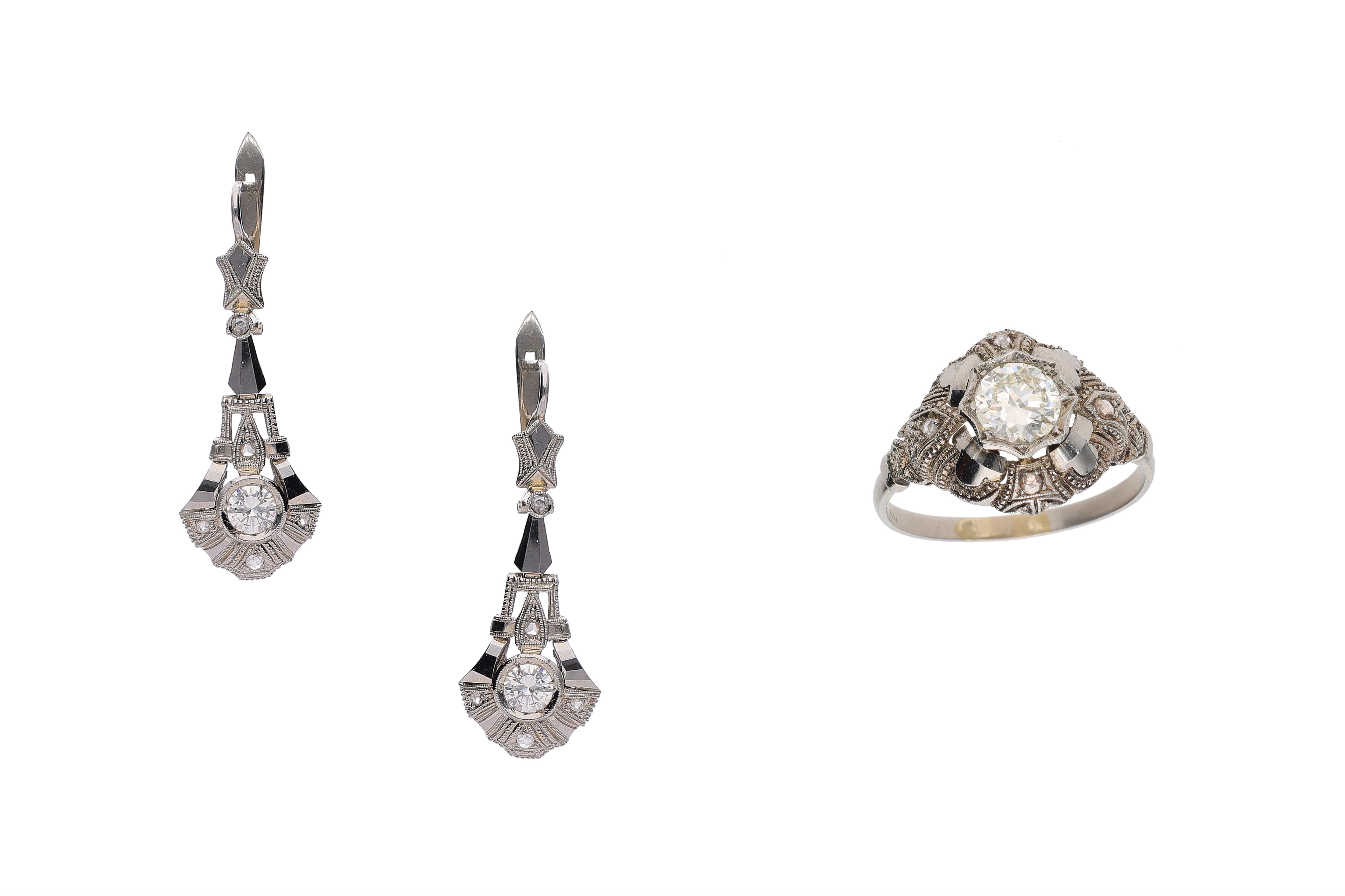 Anello e orecchini con diamanti - Asta Preziosi