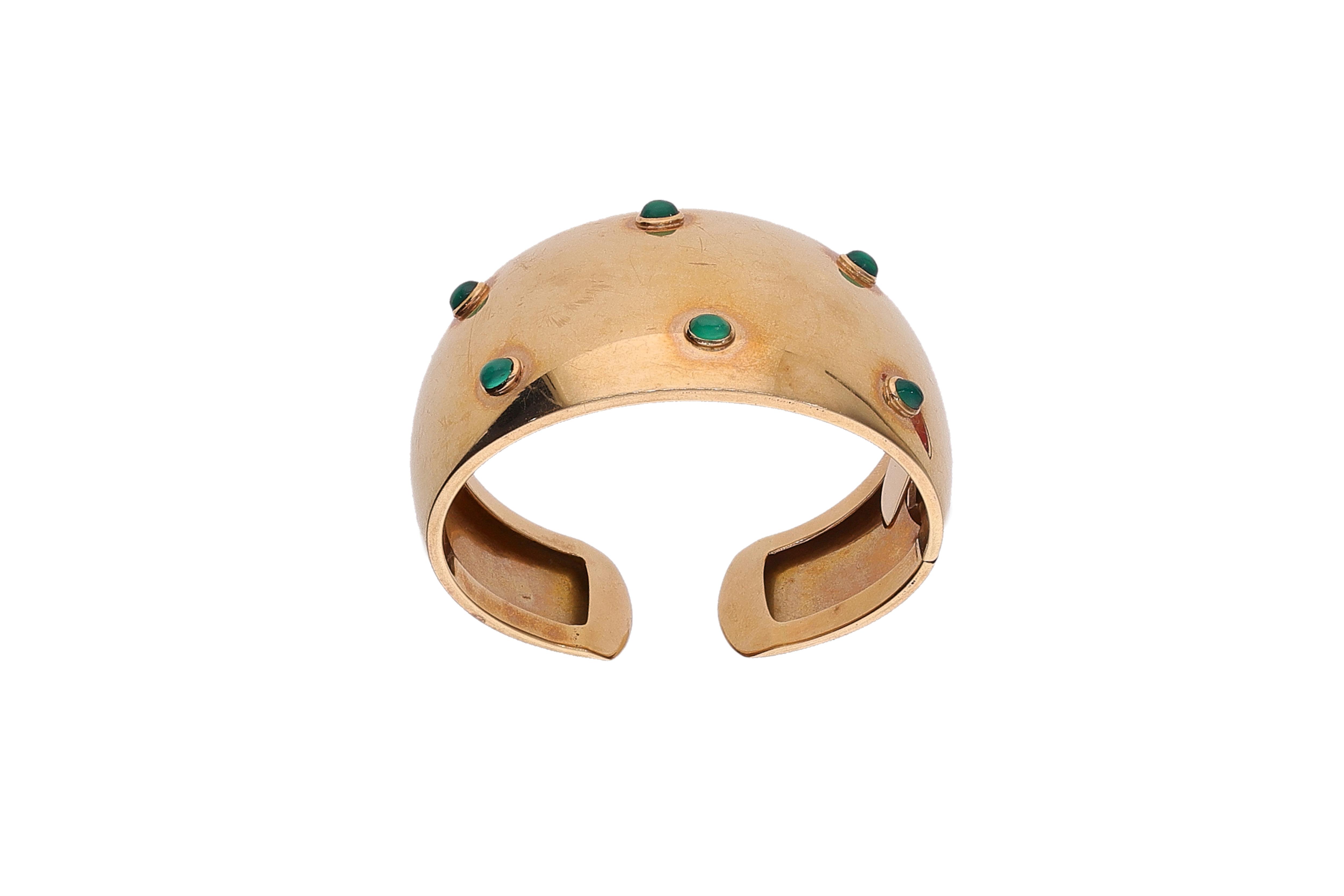 Bracciale a fascia rigido con calcedoni verdi - Asta Presiosi